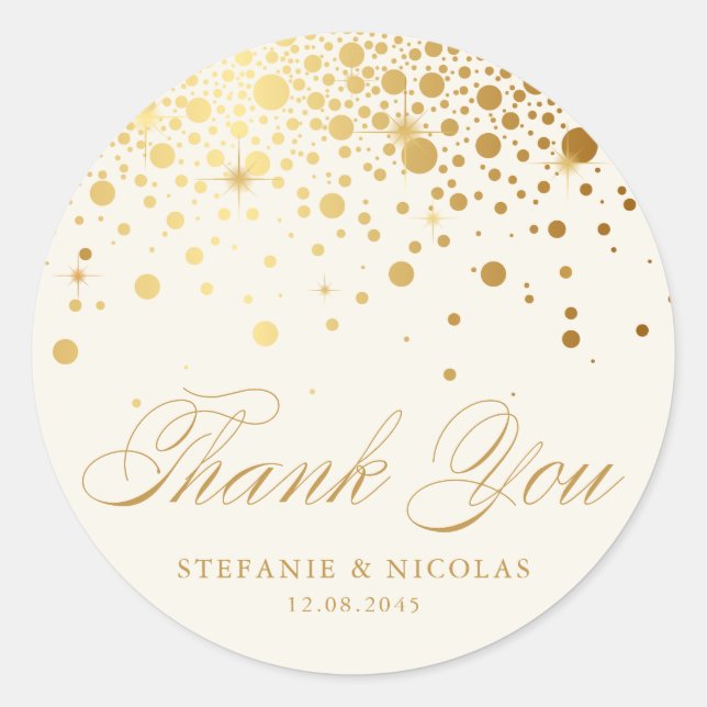 Gold Foil Confetti Ivory Wedding Thank You Classic Round Sticker (Front)