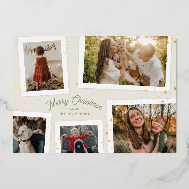 Gold Foil Confetti Memories Christmas Photo Card (Front)
