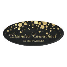 Gold Foil Confetti On Black Oval Name Tag