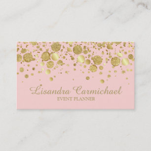Gold Foil Confetti On Pink Business Card