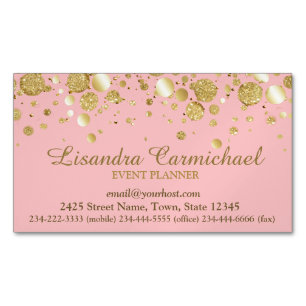 Gold Foil Confetti On Pink Magnetic Business Card