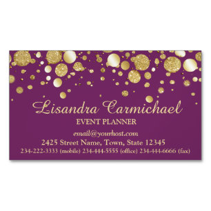 Gold Foil Confetti On Plum Magnetic Business Card