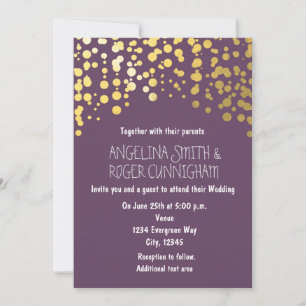 Gold Foil Confetti Purple Grey Wedding Invitation
