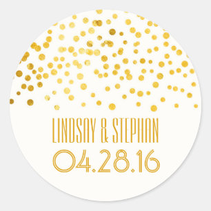 Gold Foil Confetti Wedding Classic Round Sticker