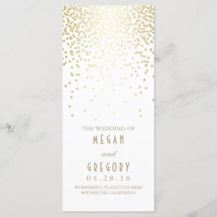 Gold Foil Confetti White Wedding Programs Programme