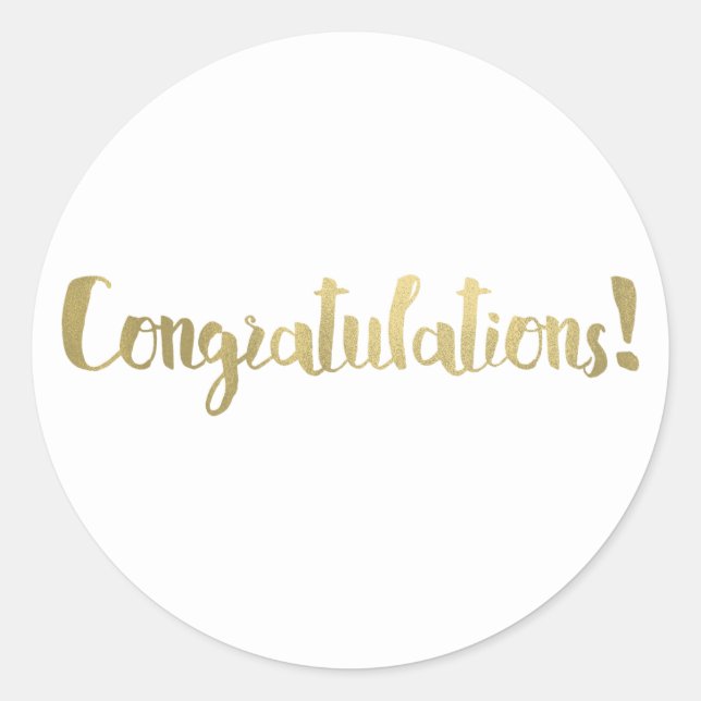 Gold Foil Congratulations Modern Script Thank You Classic Round Sticker (Front)