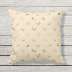 Gold Foil Crabs Nautical Pattern Ivory Neutral Cushion