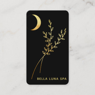 *~* Gold Foil Crescent Moon Foliage Leaves Business Card