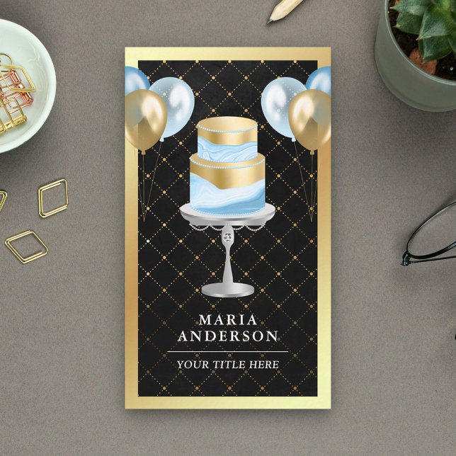 Gold Foil Custom Blue Cake Balloons Event Planner Business Card (Creator Uploaded)