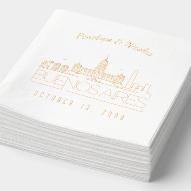 Gold Foil Custom Buenos Aires Wedding Napkins (Detail)