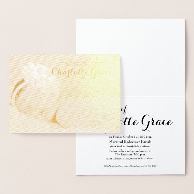 Gold Foil customisable photo baptism invitation (Display)