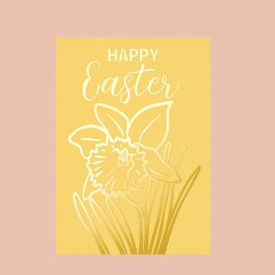 Gold Foil Daffodil Floral Happy Easter Holiday Card