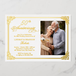 Gold Foil Damask Frame Wedding Anniversary Photo