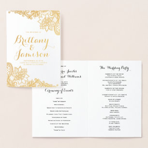 Gold Foil Damask Lace Vintage Wedding Program