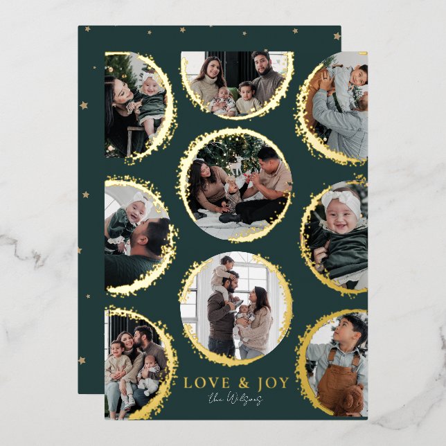 Gold Foil  Dark Green Ornamental Elegance Photo Foil Holiday Card (Front/Back)