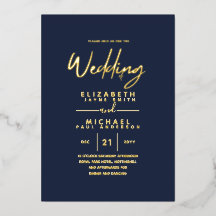 GOLD FOIL Dark Navy Blue Modern All-in-1 Wedding