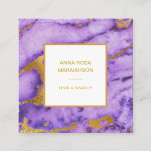 *~* Gold Foil Deep Purple Marble Modern Chic Square Business Card