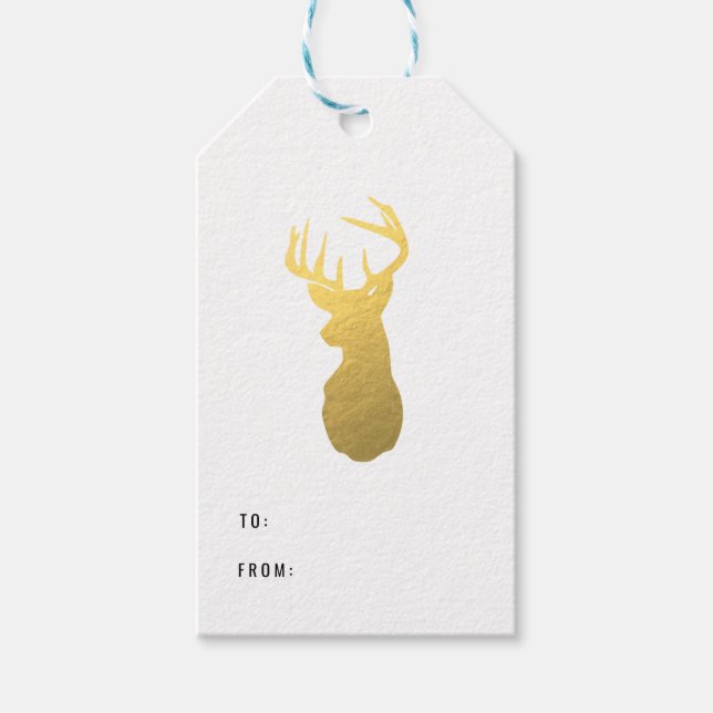 Gold Foil Deer Gift Tags | Christmas (Front)