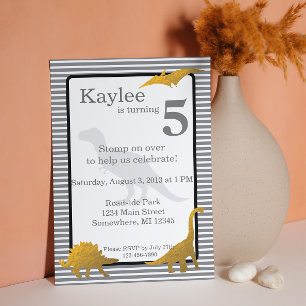 Gold Foil Dinosaur T-rex Birthday Invitation