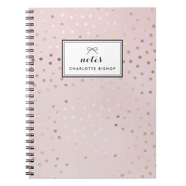 Gold Foil Dots Pattern Blush Personalised Notebook (Front)