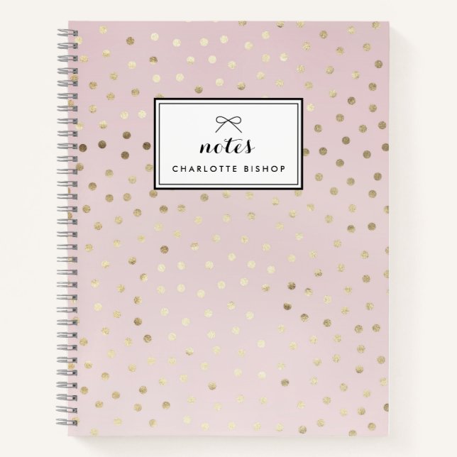 Gold Foil Dots Pattern Blush Personalised Notebook (Front)