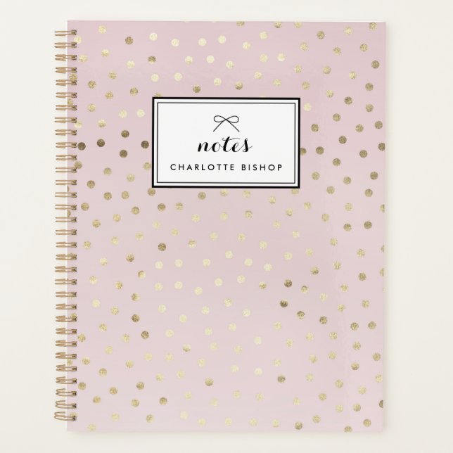 Gold Foil Dots Pattern Blush Personalised Planner (Front)