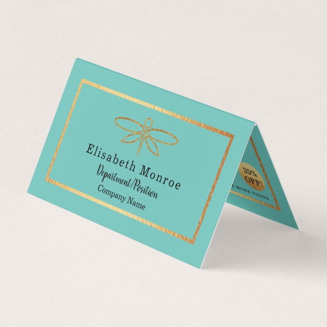 Gold Foil Dragonfly - Double Loyalty Business Card (Front)