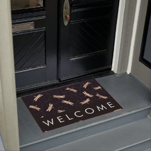 Gold Foil Dragonfly Print Welcome Mat