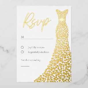 Gold Foil Dress Bridal Or Birthday RSVP Card