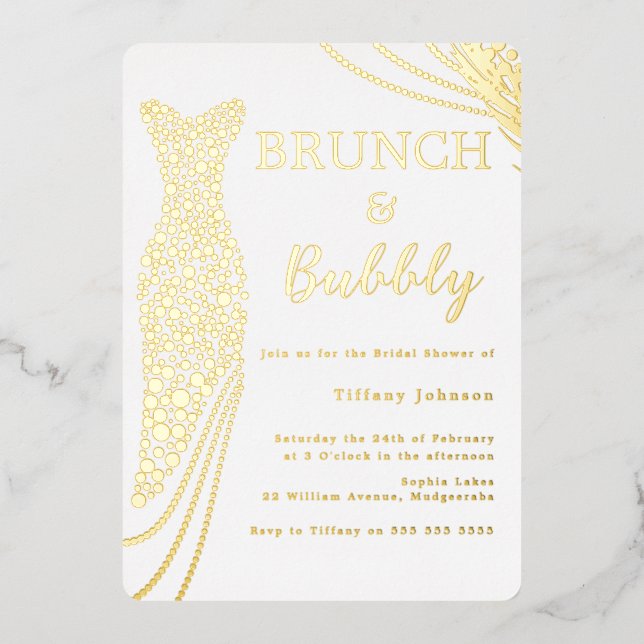 Gold Foil Dress Bridal Shower Brunch & Bubbly (Front)