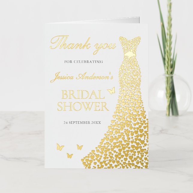 Gold Foil Dress Bridal Shower Thank You Card (Front)