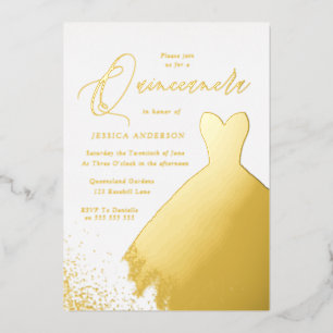 Gold Foil Dress Elegant Golden Quinceanera Party F