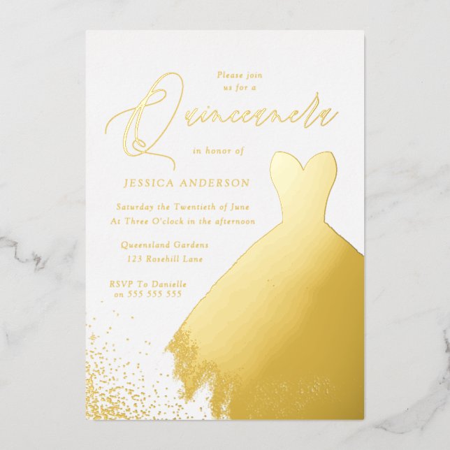 Gold Foil Dress Elegant Golden Quinceanera Party F (Front)