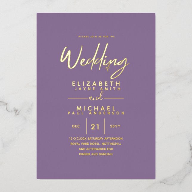 GOLD FOIL Dusty Purple Modern All-in-1 Wedding (Front)