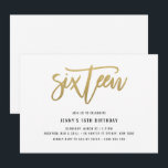 Gold Foil Effect 16th Birthday Invitation<br><div class="desc">This 16th birthday party invitation features an eye catching gold foil 'sixteen' text. Please note that the gold foil is a texture only, not real foil. For more advanced customisation of this design, e.g. changing layout, font or text size please click the "CUSTOMIZE" button above. Please contact me for any...</div>