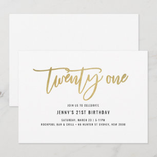 Gold Foil Effect 21st Birthday Invitation