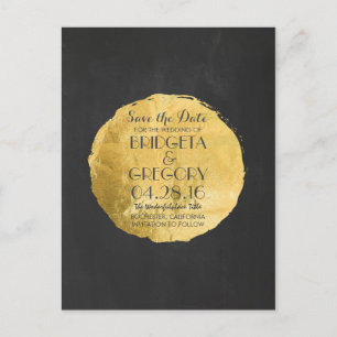 gold foil effect confetti chalkboard save the date announcement postcard