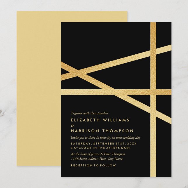 Gold Foil Effect Geometric Style Wedding Invitation (Front/Back)