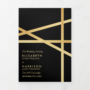 Gold Foil Effect Geometric Style Wedding  Tri-Fold Programme