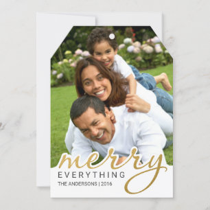 Gold Foil Effect Merry Hand Script Holiday Photo Card