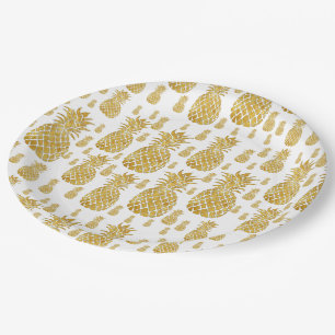 gold foil effect pineapples paper plate