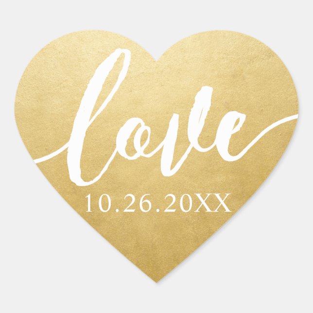 Gold Foil Effect Script Wedding Love in a Heart Sticker (Front)