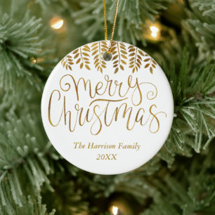 Gold Foil Effect Typography Merry Christmas Ceramic Tree Decoration