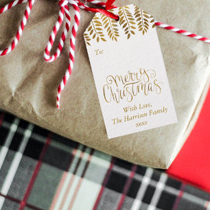 Gold Foil Effect Typography Merry Christmas Gift Tags