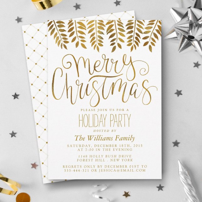 Gold Foil Effect Typography Merry Christmas Party Invitation (Creator Uploaded)