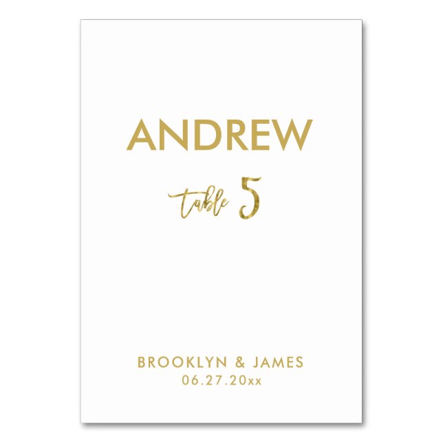 Gold Foil Effect Wedding Table Cards Table 5 (Front)