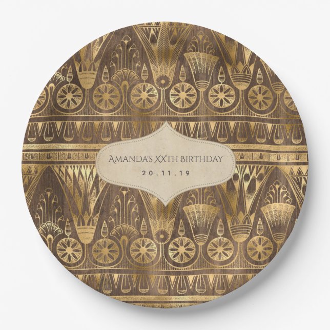 Gold Foil Egyptian Themed Party Paper Plate (Front)