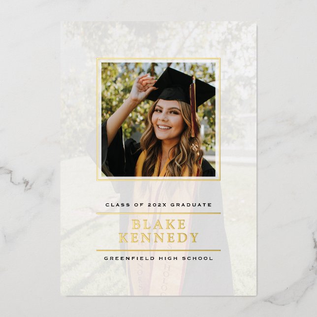Gold Foil Elegance Vellum Framed Grad Announcement (Front)