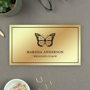Gold Foil Elegant Black Butterfly Business Card