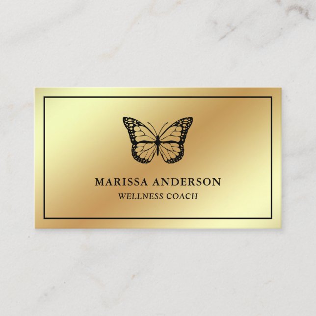 Gold Foil Elegant Black Butterfly Business Card (Front)